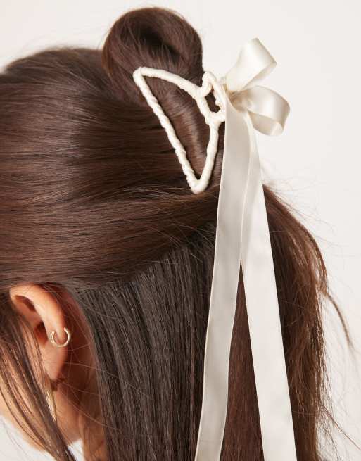 DESIGN Hair Claw With Wrap Around White Ribbon Detail