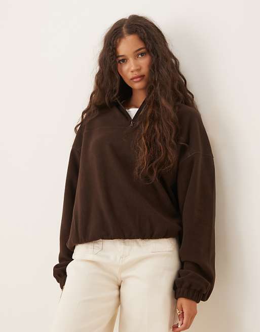 DESIGN Half Zip Polar Fleece In Chocolate