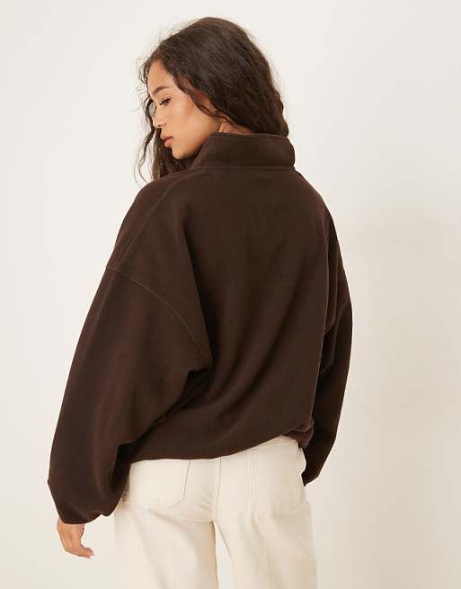 DESIGN Half Zip Polar Fleece In Chocolate