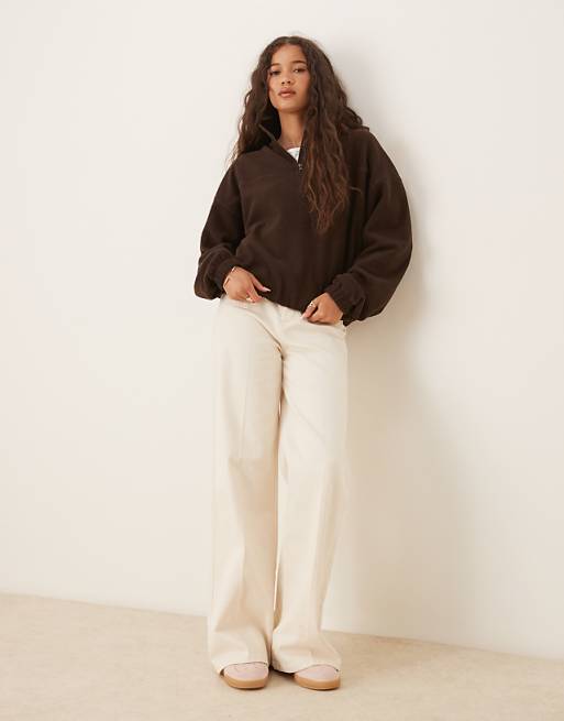 DESIGN Half Zip Polar Fleece In Chocolate