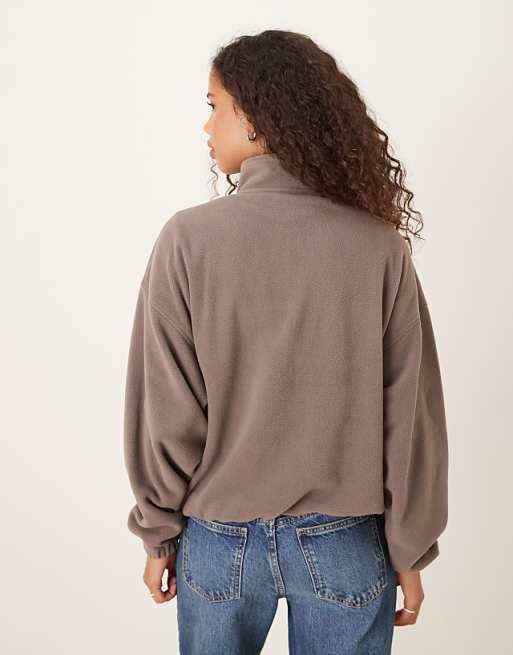 DESIGN Half Zip Polar Fleece In Taupe