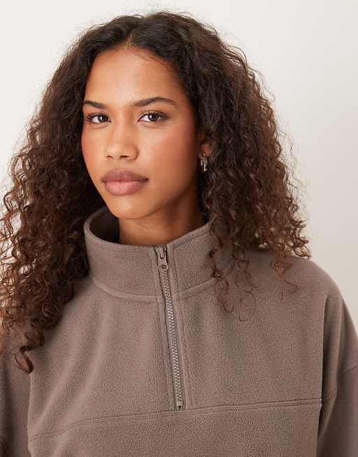 DESIGN Half Zip Polar Fleece In Taupe