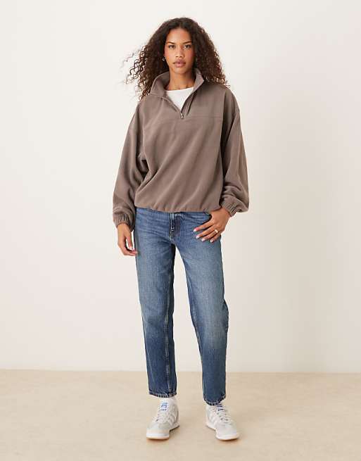 DESIGN Half Zip Polar Fleece In Taupe