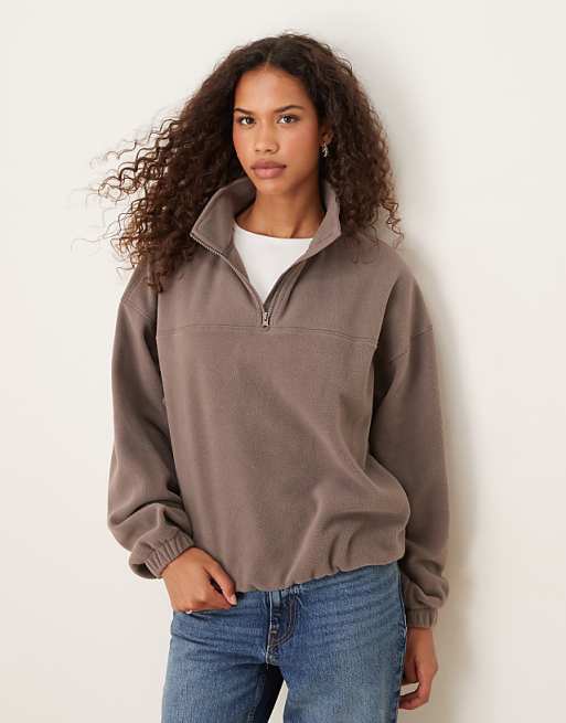 DESIGN half zip polar fleece in taupe