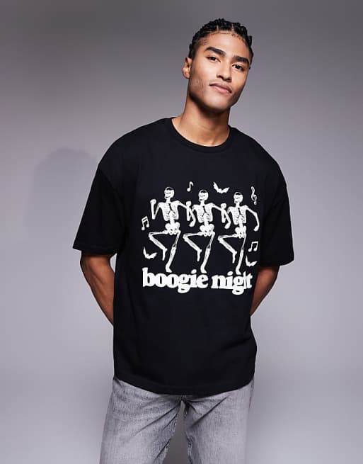 DESIGN Halloween boxy oversized t-shirt with dancing skeleton graphic in black
