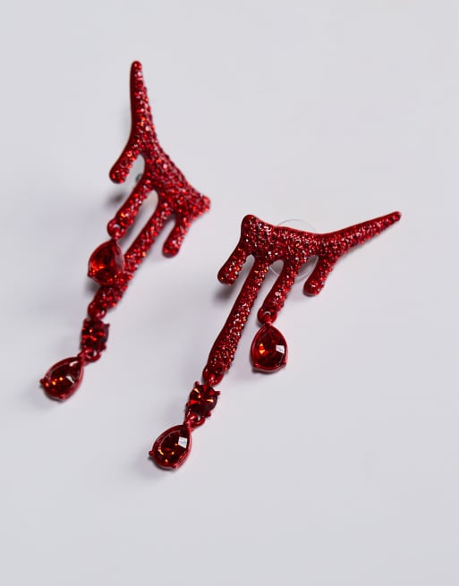 DESIGN Halloween Earrings With Diamante Drip Effect Earrings In Red