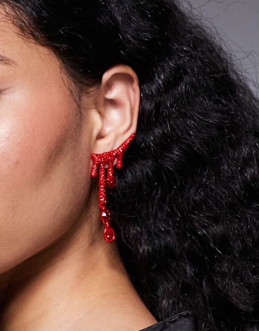 DESIGN Halloween earrings with diamante drip effect earrings in red
