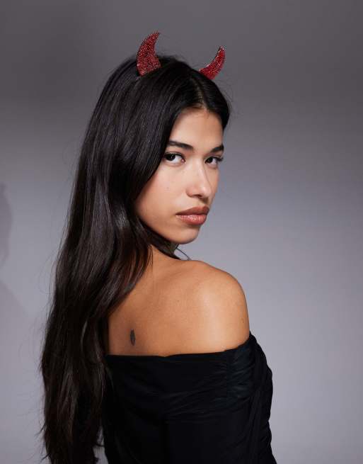 DESIGN Halloween Headband With Devil Horns In Red