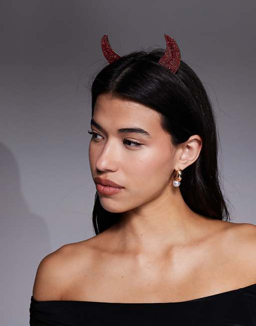 DESIGN Halloween headband with devil horns in red