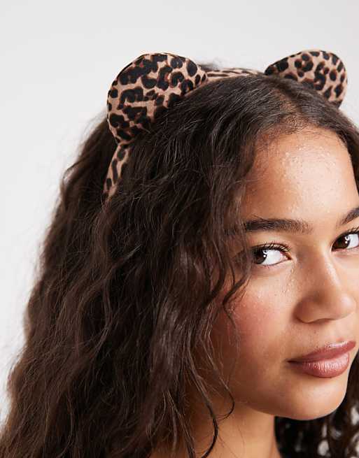 DESIGN Halloween headband with fluffy leopard ears in brown multi