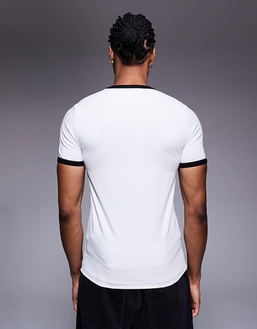 DESIGN Halloween Muscle Fit Ringer T-shirt With Photographic Vampire Graphic In White