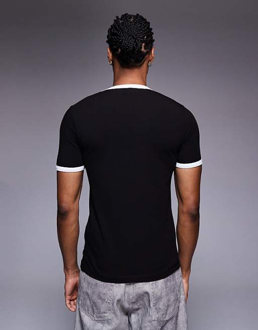 DESIGN Halloween Muscle Fit Ringer T-shirt With Slogan Text Graphic In Black
