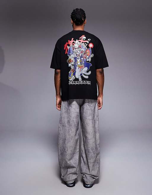 DESIGN Halloween Oversized T-shirt With Cat Graphic In Black