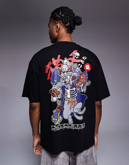 DESIGN Halloween oversized t-shirt with cat graphic in black