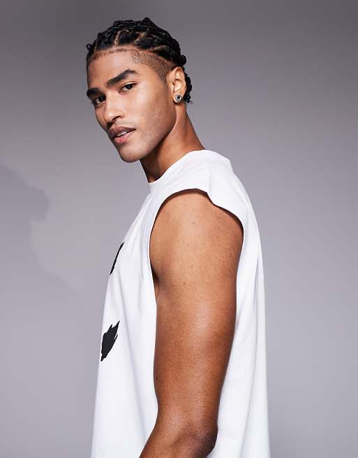 DESIGN Halloween Oversized Tank With Scary Face Graphic In White