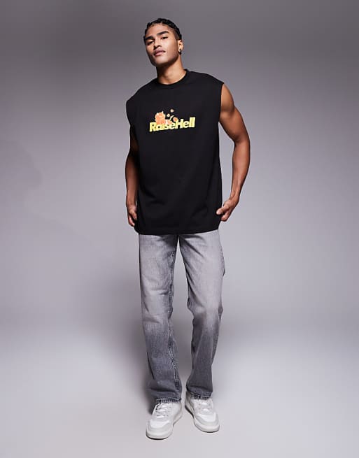 DESIGN Halloween Oversized Tank With Text Graphic In Black
