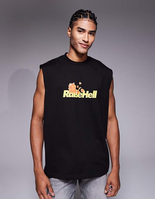 DESIGN Halloween Oversized Tank With Text Graphic In Black