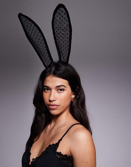 DESIGN Halloween polka dot sheer bunny ear headband
