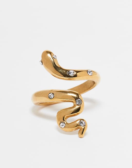 DESIGN Halloween stainless steel wrap around snake ring with crystals in gold tone