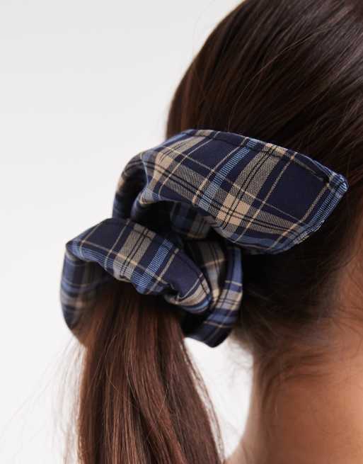 DESIGN Handkerchief Style Scrunchie In Blue Tartan Check
