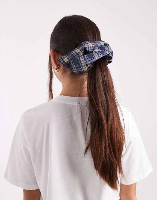 DESIGN handkerchief style scrunchie in blue tartan check
