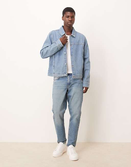 DESIGN Harrington Jacket In Light Wash Denim With Subtle Green Tint