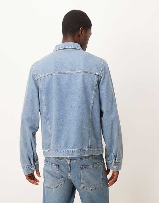 DESIGN Harrington Jacket In Light Wash Denim With Subtle Green Tint