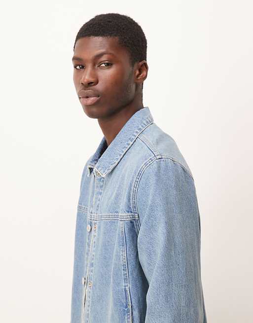 DESIGN Harrington Jacket In Light Wash Denim With Subtle Green Tint