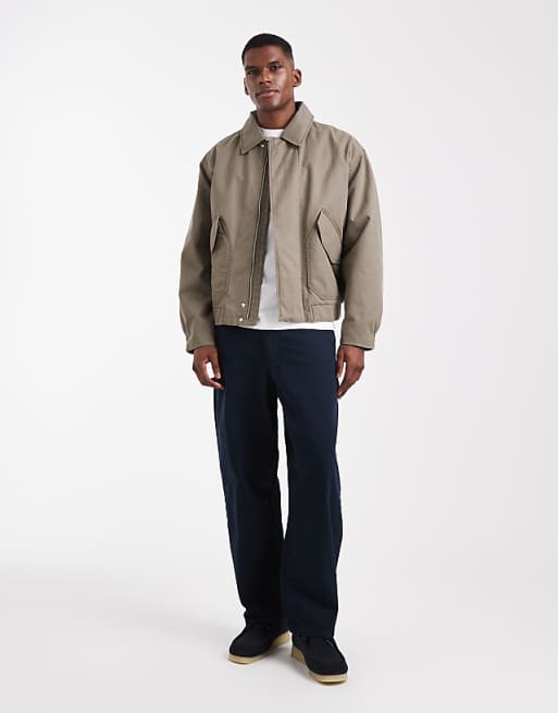 DESIGN Harrington Wax Jacket In Stone