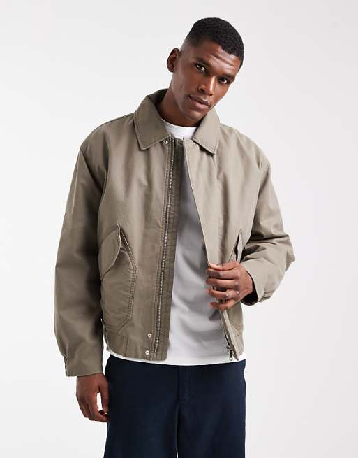 DESIGN harrington wax jacket in stone