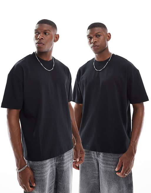 DESIGN heavyweight 2 pack oversized t-shirts in black