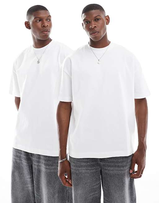 DESIGN heavyweight 2 pack oversized t-shirts in white