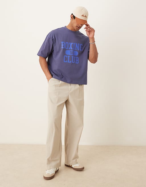DESIGN Heavyweight 240g Oversized Boxy T-shirt With Boxing Print Detail In Blue