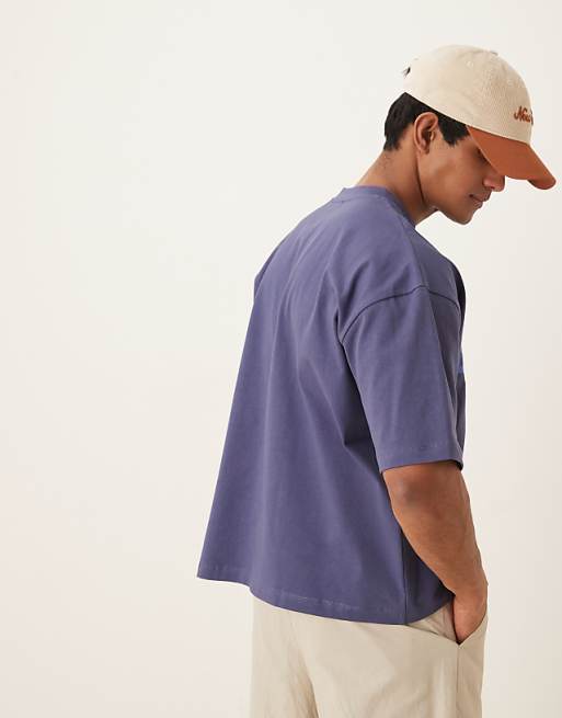 DESIGN Heavyweight 240g Oversized Boxy T-shirt With Boxing Print Detail In Blue