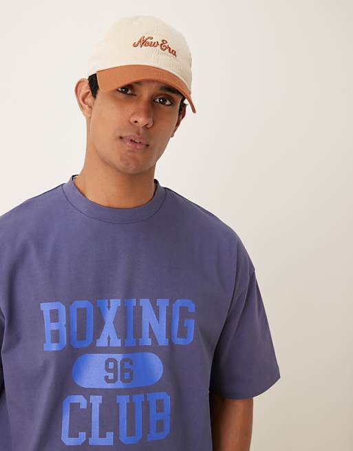 DESIGN Heavyweight 240g Oversized Boxy T-shirt With Boxing Print Detail In Blue