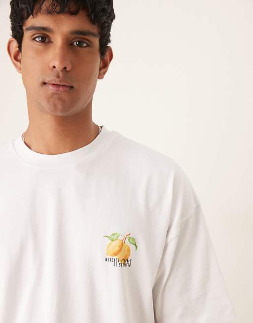 DESIGN Heavyweight 240g Oversized T-shirt With Lemon Print In White