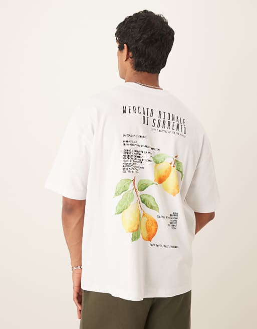 DESIGN Heavyweight 240g Oversized T-shirt With Lemon Print In White