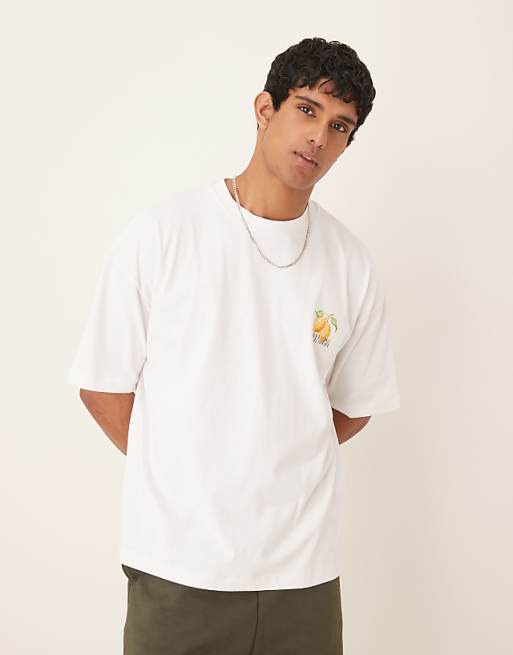 DESIGN heavyweight 240g oversized t-shirt with lemon print in white