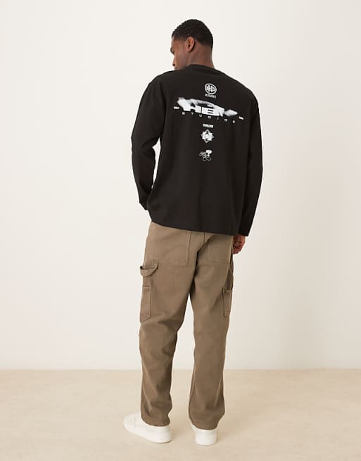 DESIGN Heavyweight 240gsm Long Sleeved Relaxed Fit T-shirt With Spine Print In Black