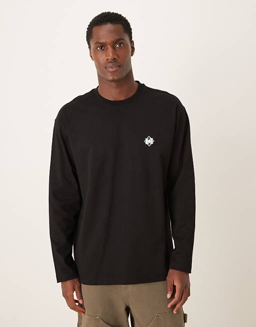 DESIGN Heavyweight 240gsm Long Sleeved Relaxed Fit T-shirt With Spine Print In Black