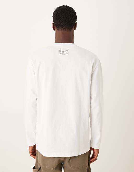 DESIGN Heavyweight 240gsm Long Sleeved T-shirt With Sports Print In White