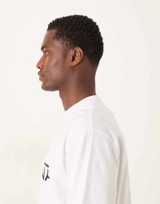 DESIGN Heavyweight 240gsm Long Sleeved T-shirt With Sports Print In White