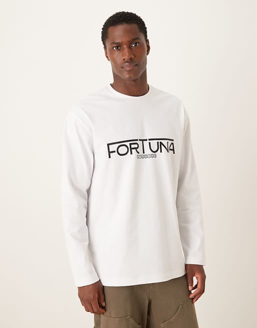 DESIGN heavyweight 240gsm long sleeved t-shirt with sports print in white
