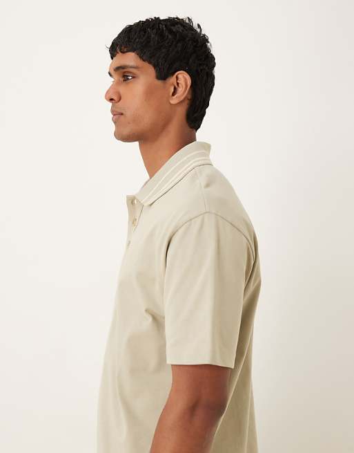 DESIGN Heavyweight 240gsm Relaxed Fit Polo Shirt With Tipping Detail In Khaki