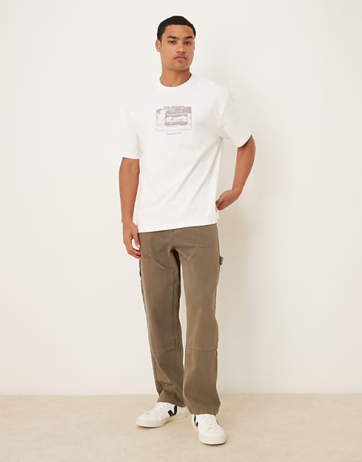 DESIGN Heavyweight 240gsm Relaxed Fit Printed T-shirt In Ecru