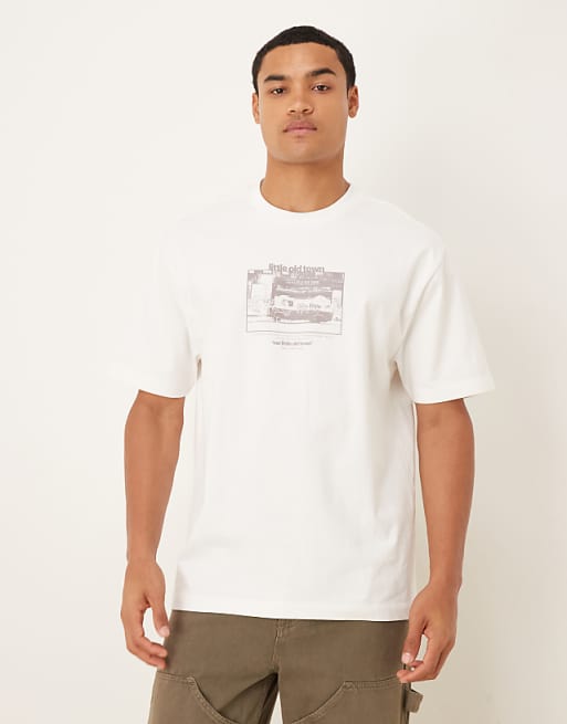 DESIGN heavyweight 240gsm relaxed fit printed t-shirt in ecru