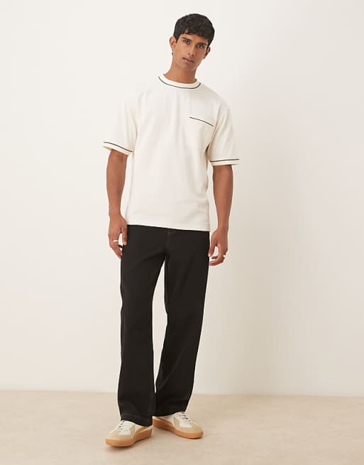 DESIGN Heavyweight 240gsm Relaxed Fit T-shirt With Piping Detail In Ecru