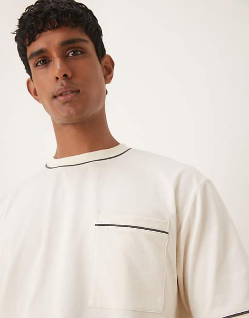 DESIGN Heavyweight 240gsm Relaxed Fit T-shirt With Piping Detail In Ecru