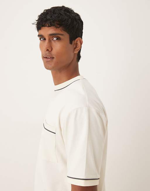 DESIGN Heavyweight 240gsm Relaxed Fit T-shirt With Piping Detail In Ecru