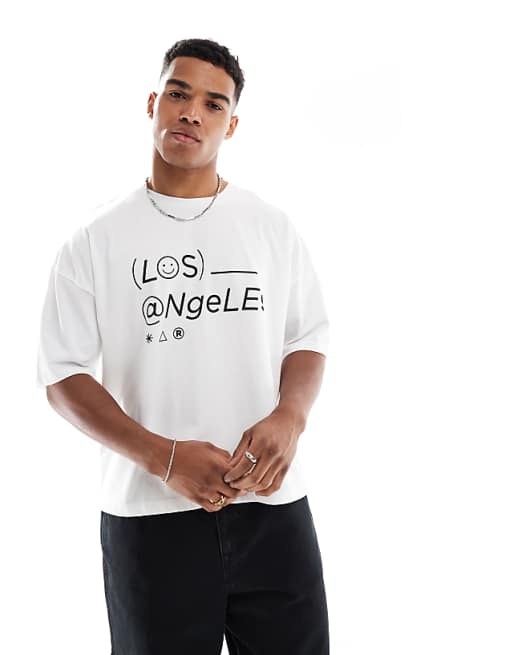 DESIGN Heavyweight Boxy Dropped Shoulder Oversized T-shirt With City Print In White